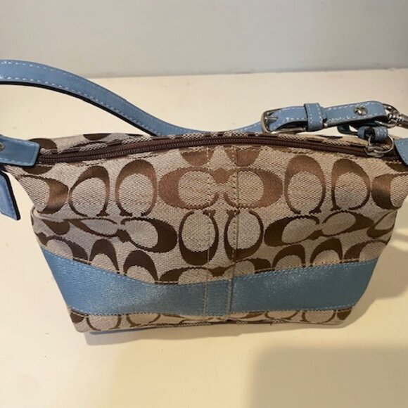 AUTHENTIC COACH Y2K SIGNATURE BROWN CANVAS MINI DEMI BAGUETTE SHOULDER BAG Blue - Picture 1 of 6